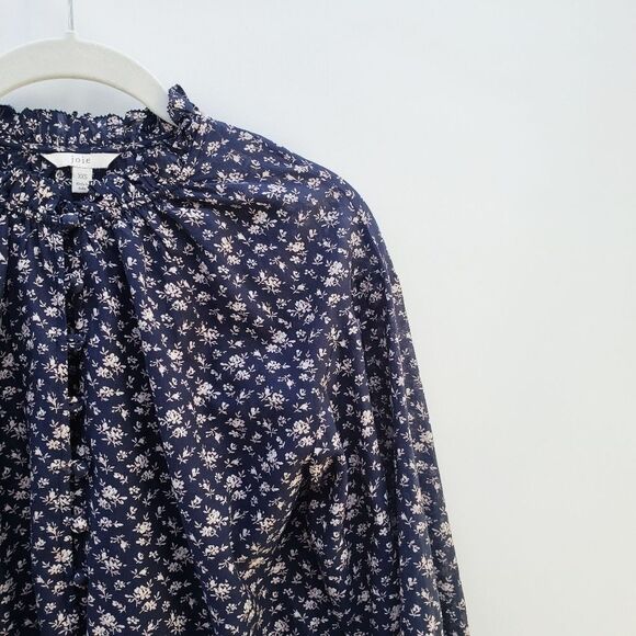 Joie Blouse Women's XXS Blue Senyana Navy Ditzy Cottagecore Floral Popover Top - Picture 4 of 16